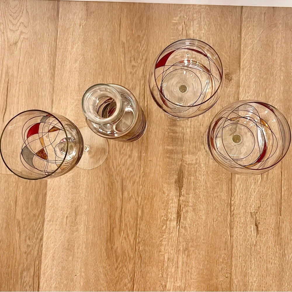 Set Of 4 Romanian Mosaic Stained Glass Crystal, 3‎ PCs Wine Glasses, 1 Decanter